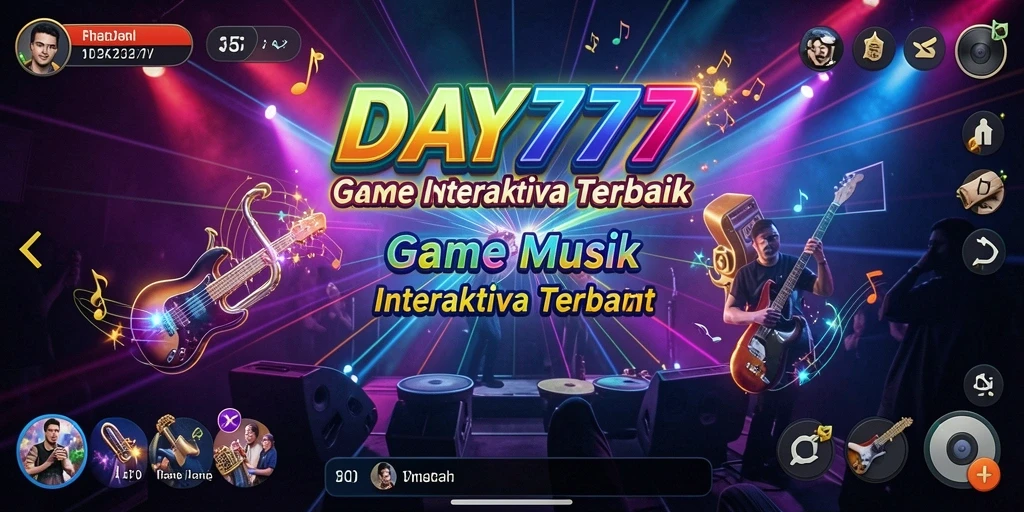 Tampilan dinamis dari gameplay DAY777 yang penuh musik.