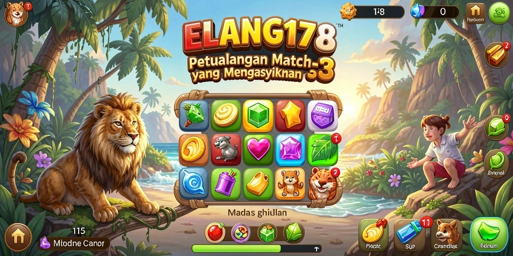 Tampilan gameplay ELANG178 dengan elemen Match-3 yang berwarna-warni.