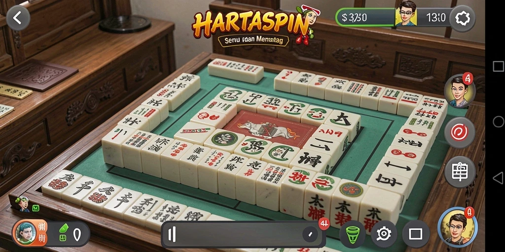 Gameplay menarik HARTASPIN dengan tampilan ubin Mahjong yang menawan.