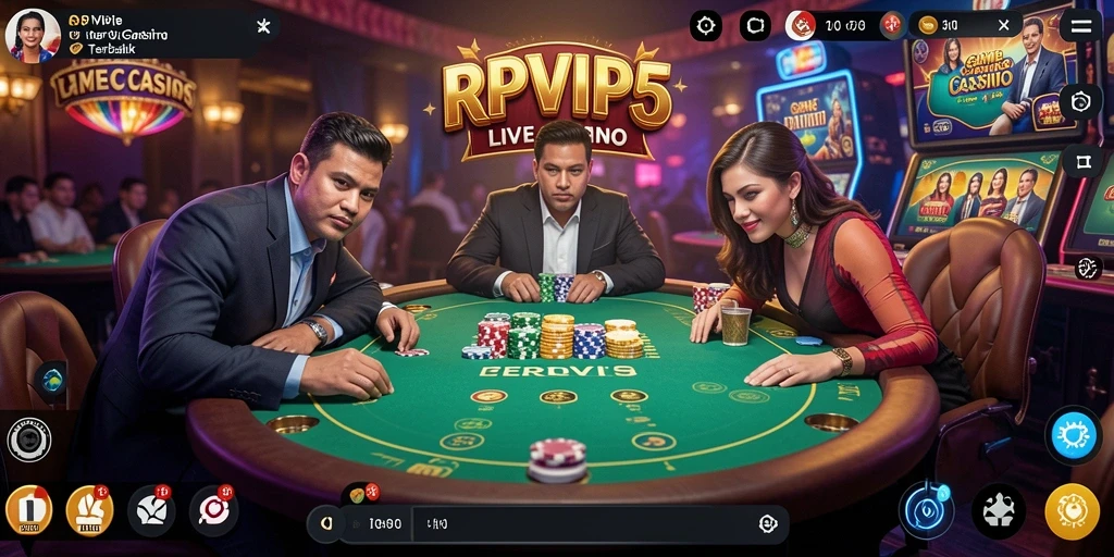 Tampilan gameplay RPVIP5 yang menampilkan dealer dan permainan Live Casino.