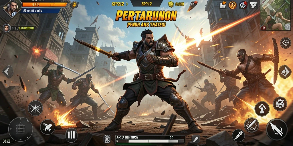 Screenshot gameplay SP212 menampilkan pertarungan intens penuh aksi.