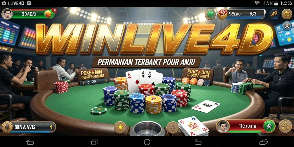 Screenshot gameplay WINLIVE4D menampilkan pemain yang beraksi dalam permainan Poker.