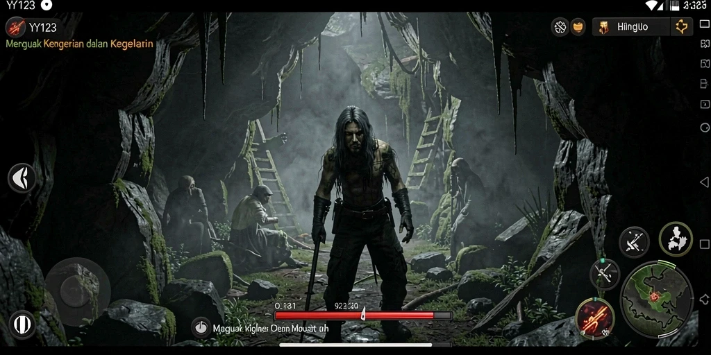 Gameplay seram dalam YY123 yang menampilkan suasana mencekam.